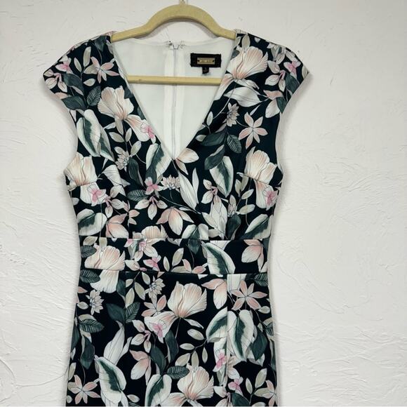 Alexia Admor Green Floral Cap Sleeve Sheath Dress Mini Womens S Spring Luxury - Picture 2 of 12